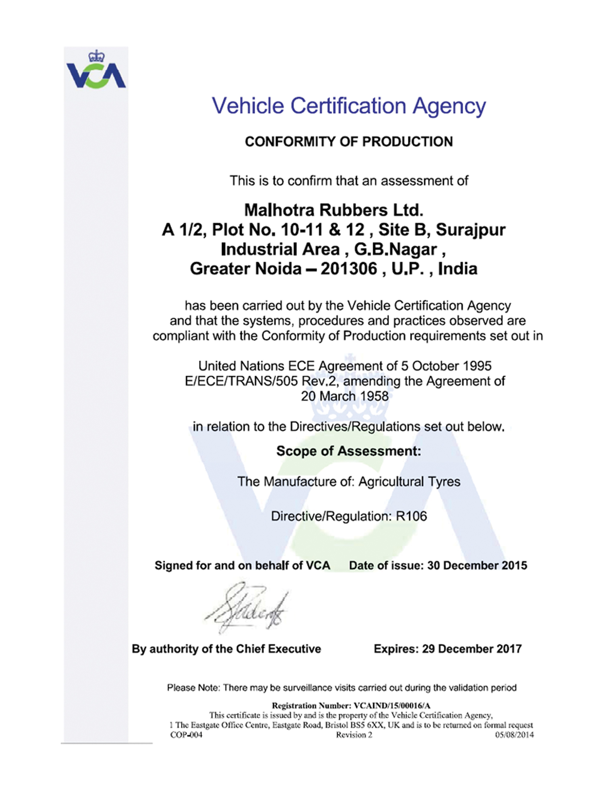 CONFORMITY OF PRODUCTION